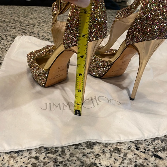 Jimmy Choo Multi-Color Glitter T-Strap  Heels - Picture 5 of 5